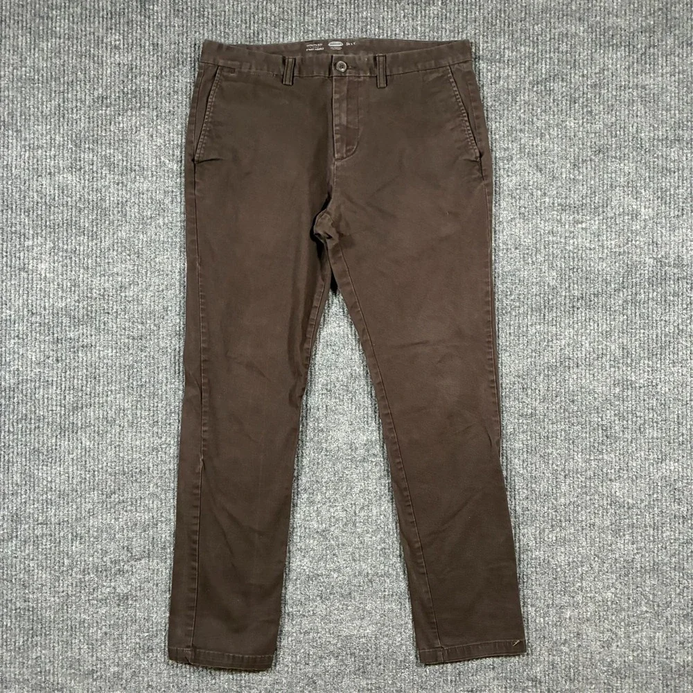 Old Navy Mens Ultimate Slim‎ Chino Pants 34x32 Brown Stretch Casual Flat Front
